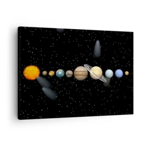 Canvastavla - Bild på duk - Solsystemet med planeter mot bakgrund av stjärnor i rymden - 70x50cm - Och planeterna blir galna... - Modern väggdekoration för vardagsrum och sovrum ARTTOR