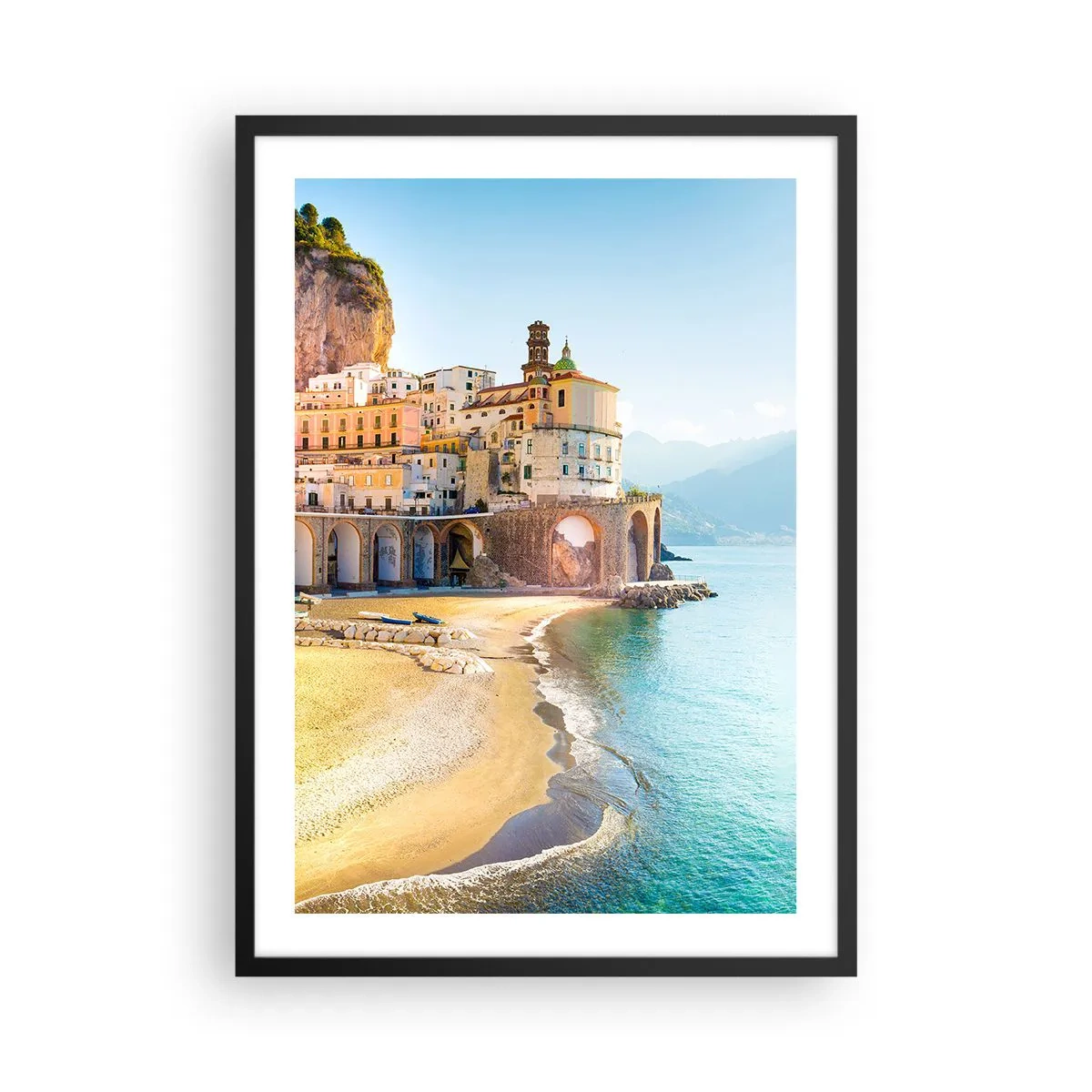 Affisch i svart ram - En pittoresk italiensk stad vid havet - 50x70cm - Stad utan motstycke - Modern väggdekoration för vardagsrum och sovrum ARTTOR