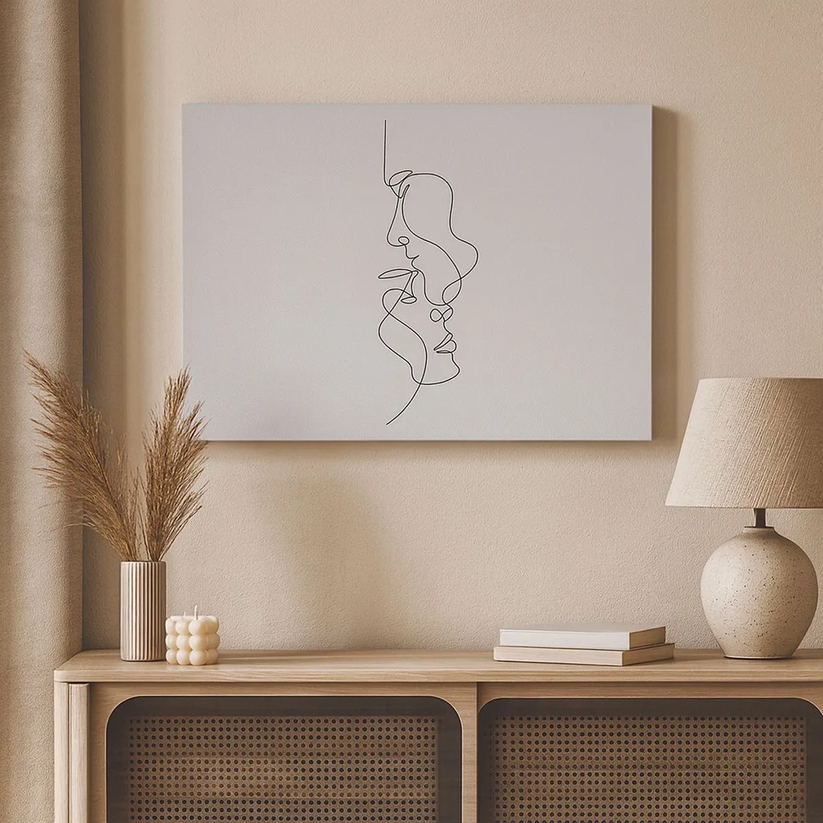 Canvastavla - Bild på duk - En minimalistisk teckning av två ansikten i en linje. - 70x50cm - Sentimentala lustens glöd - Modern väggdekoration för vardagsrum och sovrum ARTTOR