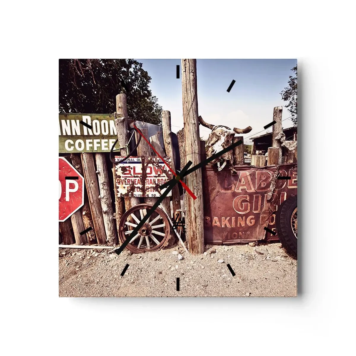 Väggklocka - Klocka på glas - Och tiden står stilla - 40x40 cm