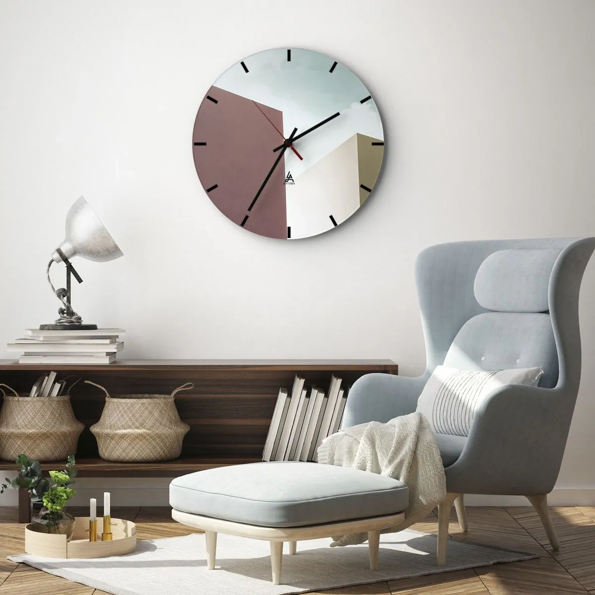 Väggklocka - Klocka på glas - Minimalistisk arkitektur med geometriska former - 30x30cm - Geometri av en solig sommar - Modern väggdekoration för vardagsrum, kök och sovrum ARTTOR