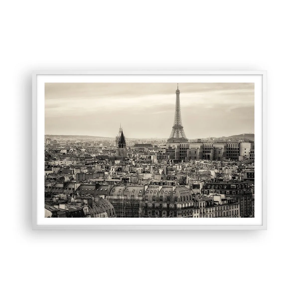 Affisch i vit ram - Över Paris tak - 91x61 cm