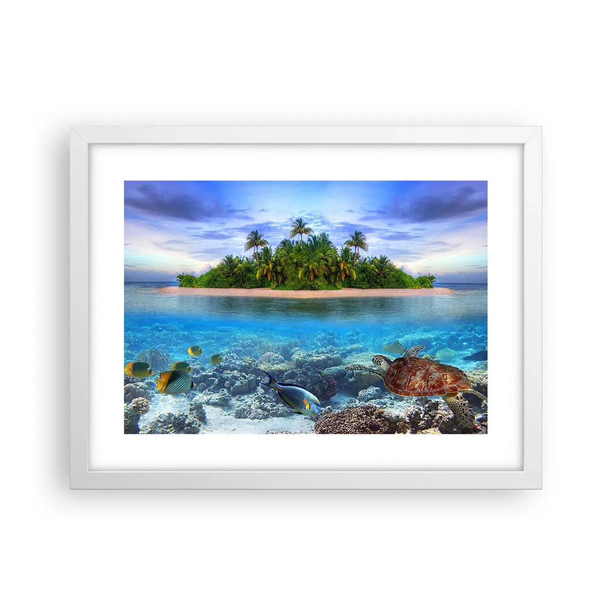 Affisch i vit ram - Himmelska ön hälsar välkommen - 40x30 cm