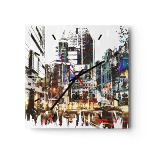 Väggklocka - Klocka på glas - Blinkande stad - 30x30 cm