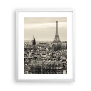 Affisch i vit ram - Över Paris tak - 40x50 cm