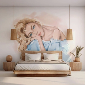 Fototapet Premium Canvas - Drömmande i blått - Kvinna, Mode, Grafik - 100x70 cm
