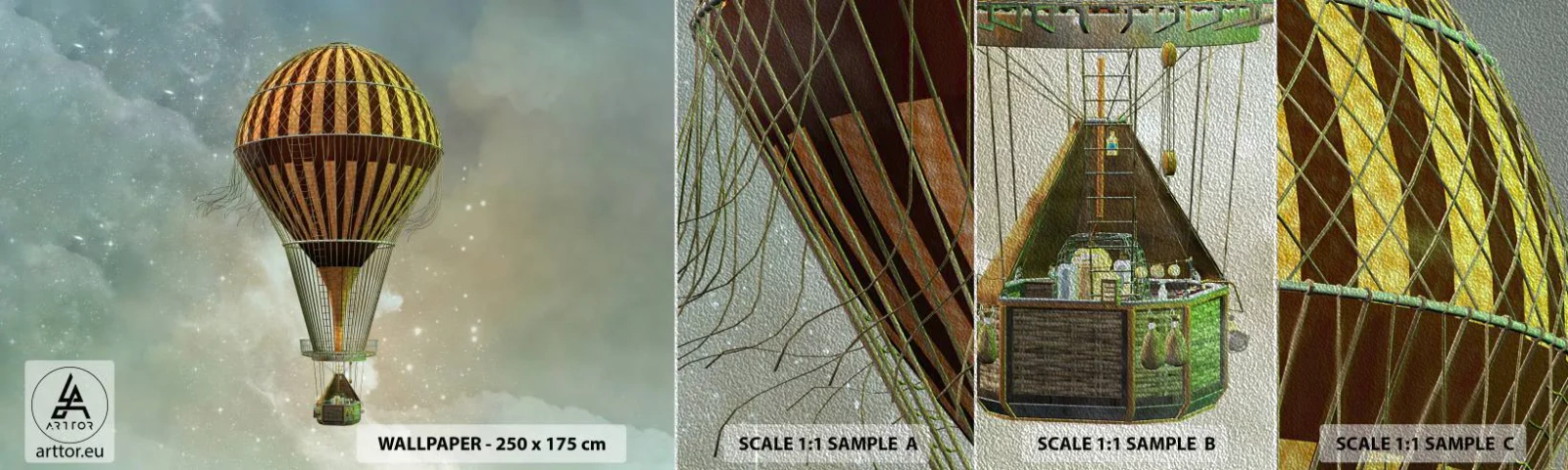 Provbit av fototapet Premium Sand - Banbrytande flygningar - Ballong, Flyga, Moln - 100x30 cm