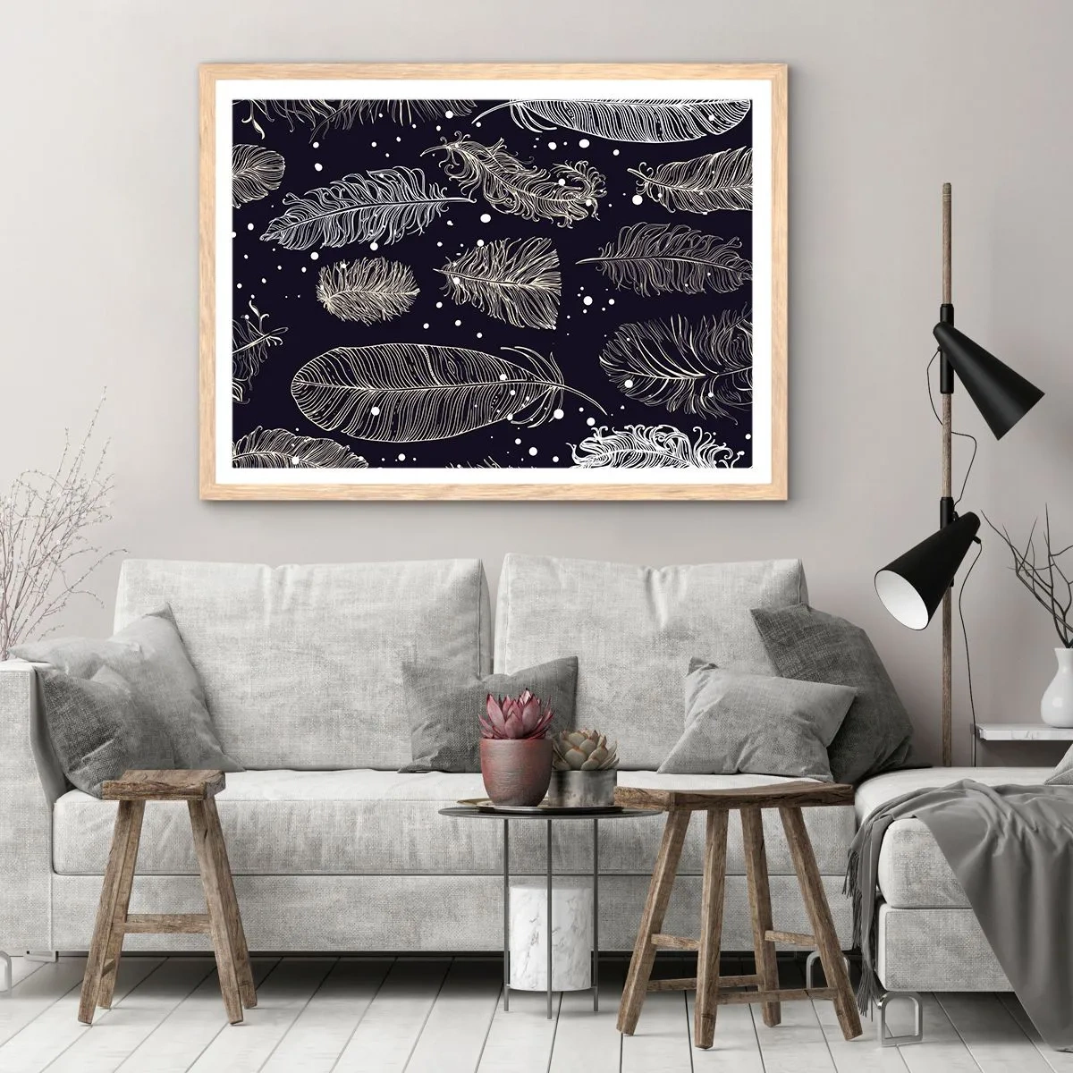 Affisch i ram av ljusek - Fjäderspets - 70x50 cm