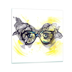 Glastavla - Bild på glas - Genom blåa glasögon - 30x30 cm