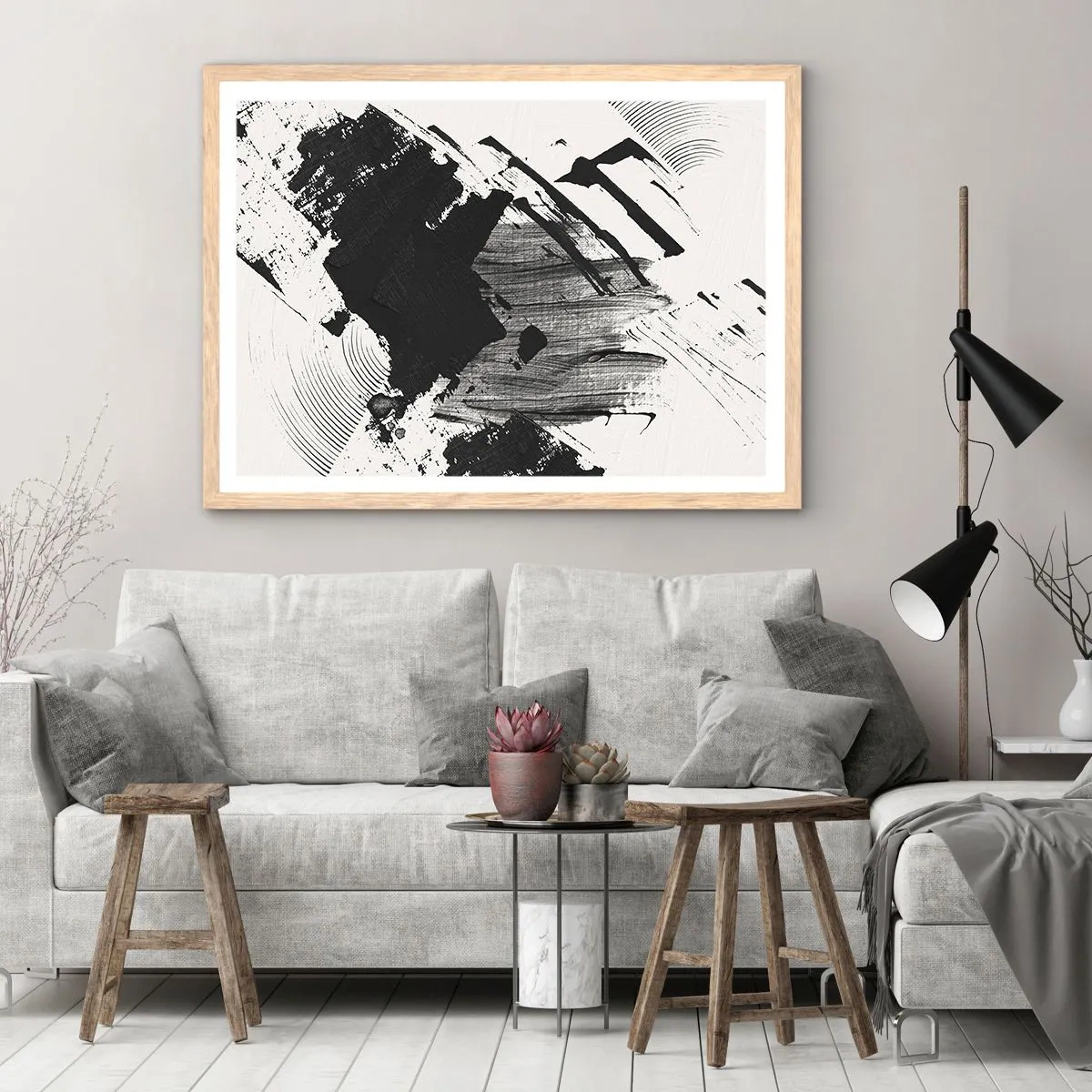 Affisch i ram av ljusek - Abstraktion - uttrycket av svart - 50x40 cm