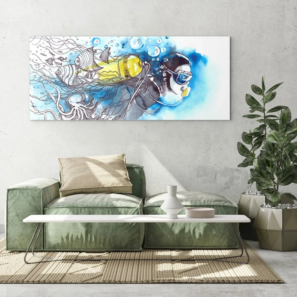 Glastavla - Bild på glas - Det stora blåa - 160x50 cm