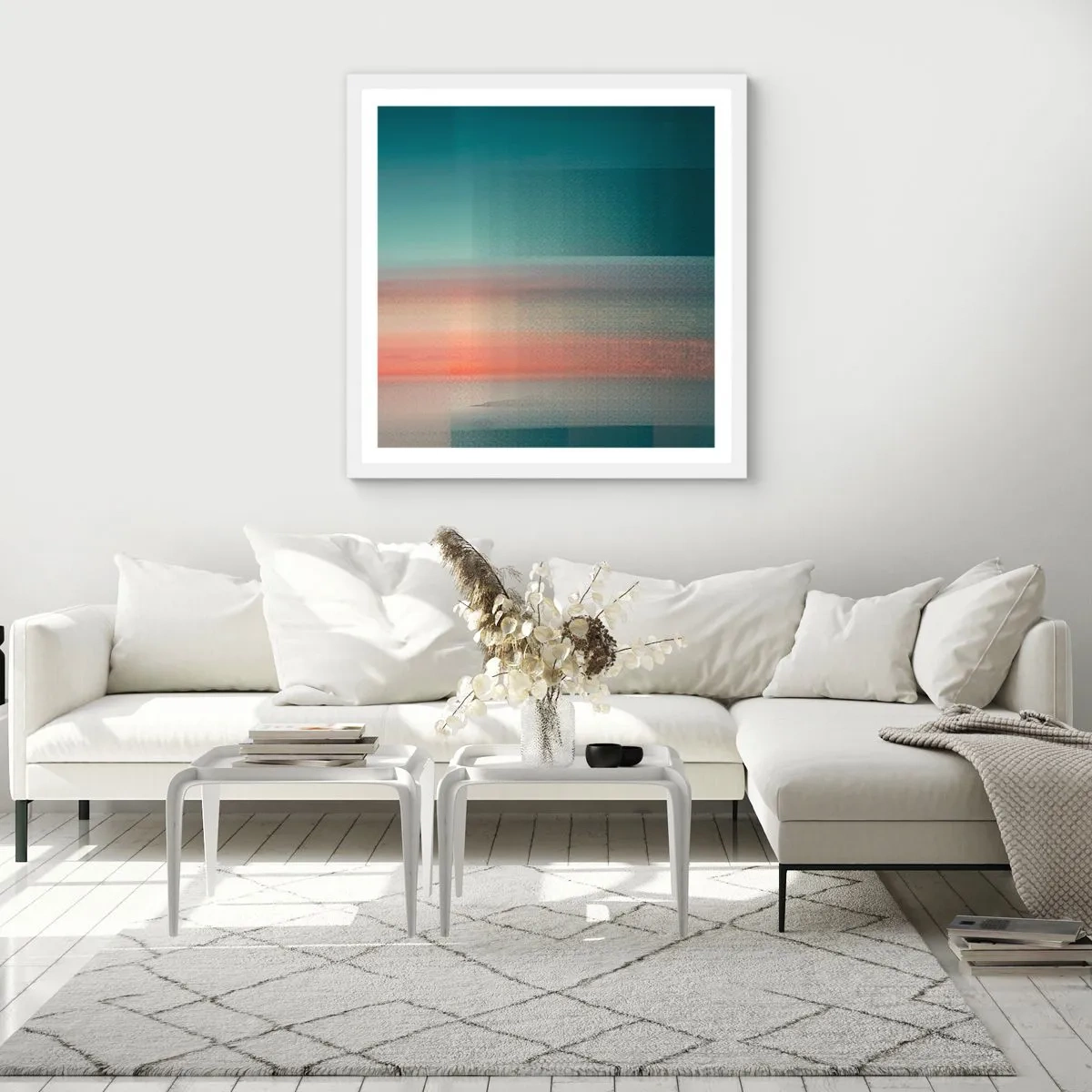 Affisch i vit ram - Abstraktion: ljusvågor - 50x50 cm