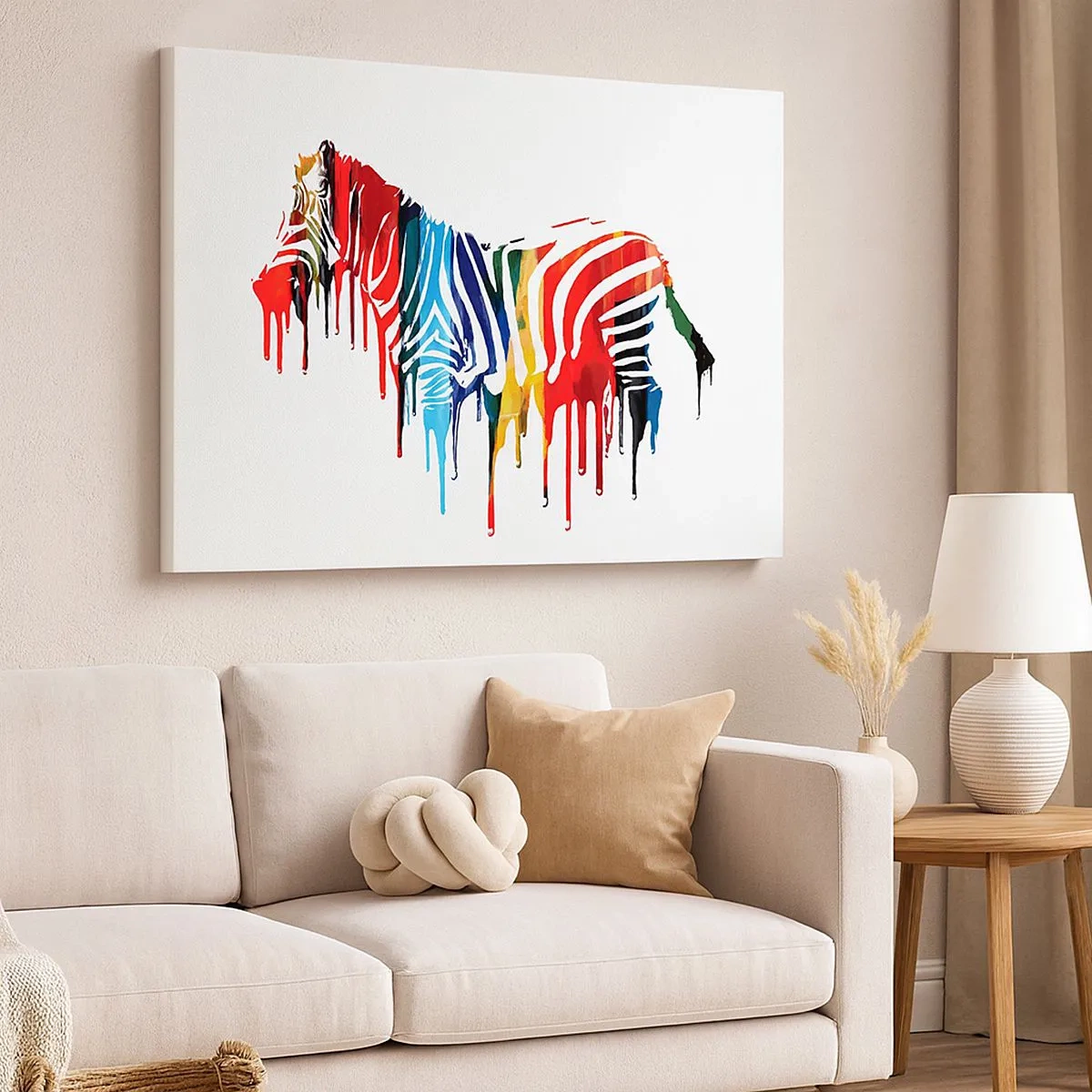 Canvastavla - Bild på duk - Abstrakt zebra i färgglada färger med en färgeffekt - 70x50cm - Inte bara svart-vitt - Modern väggdekoration för vardagsrum och sovrum ARTTOR