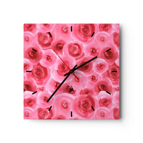 Väggklocka - Klocka på glas - Rosor upe och nere - 40x40 cm