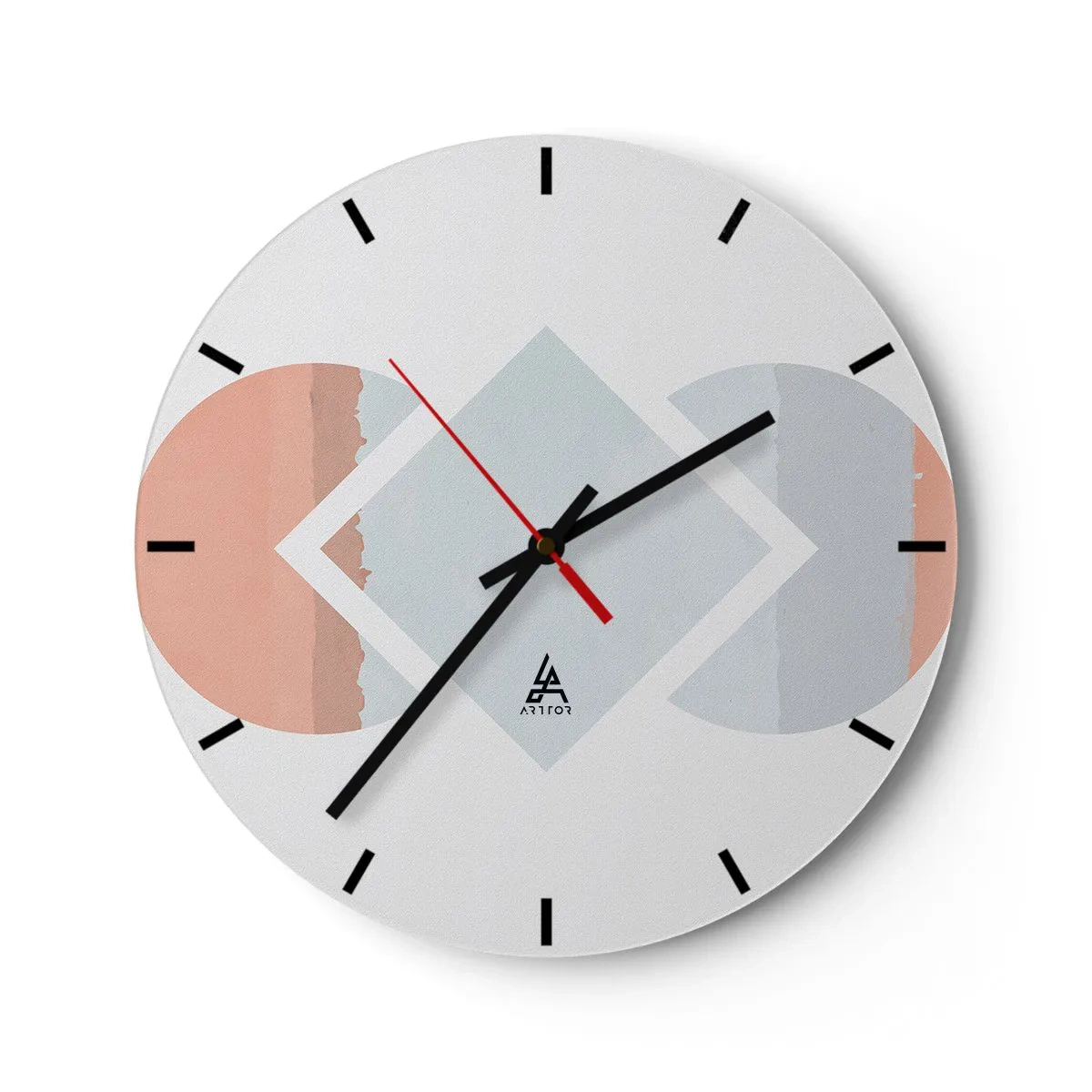 Väggklocka - Klocka på glas - Geometrisk komposition i pastellfärger - 30x30cm - Situationen är klar - Modern väggdekoration för vardagsrum, kök och sovrum ARTTOR
