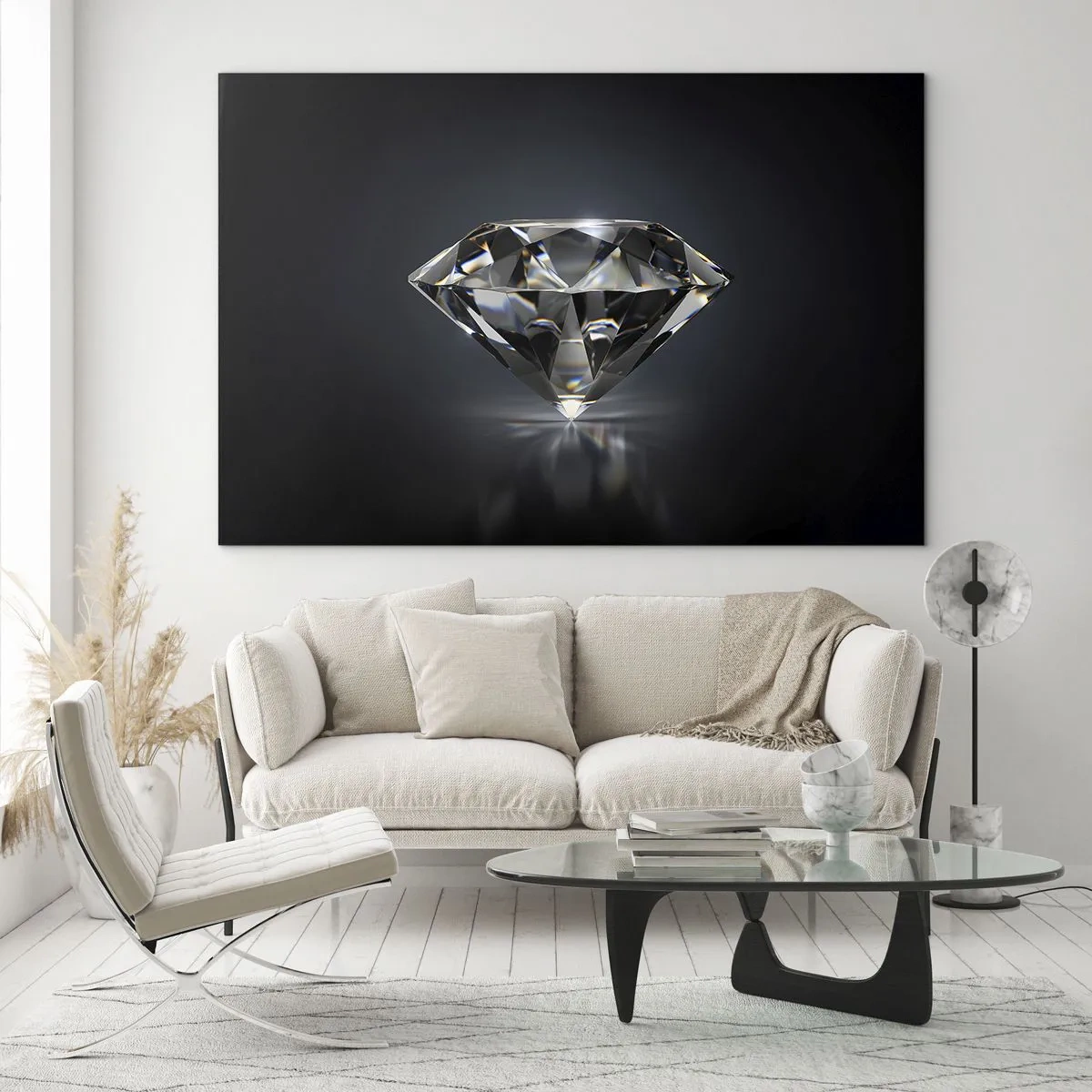 Glastavla - Bild på glas - En gnistrande diamant mot en mörk bakgrund i ett elegant arrangemang - 70x50cm - Bästa flickvännen - Modern väggdekoration för vardagsrum och sovrum ARTTOR