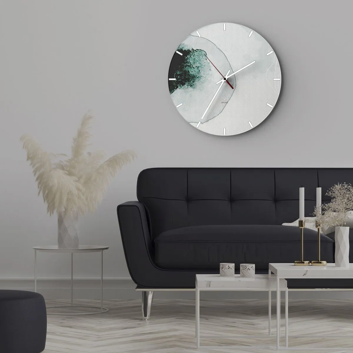 Väggklocka - Klocka på glas - En konstnärlig komposition som liknar en vattendroppe med grönska - 30x30cm - I en droppe vatten - Modern väggdekoration för vardagsrum, kök och sovrum ARTTOR