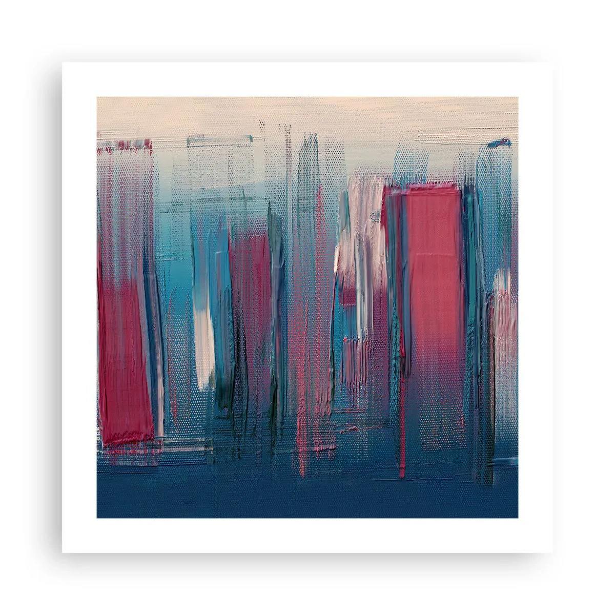 Affisch - Vertikal komposition i blått och rött - 50x50 cm