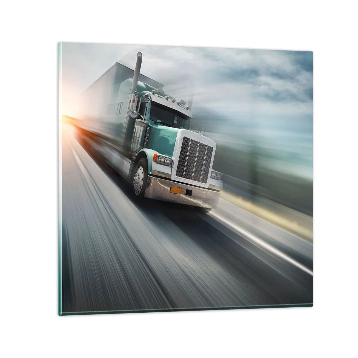 Glastavla - Bild på glas - Amerikanska jätten i full fart - 40x40 cm