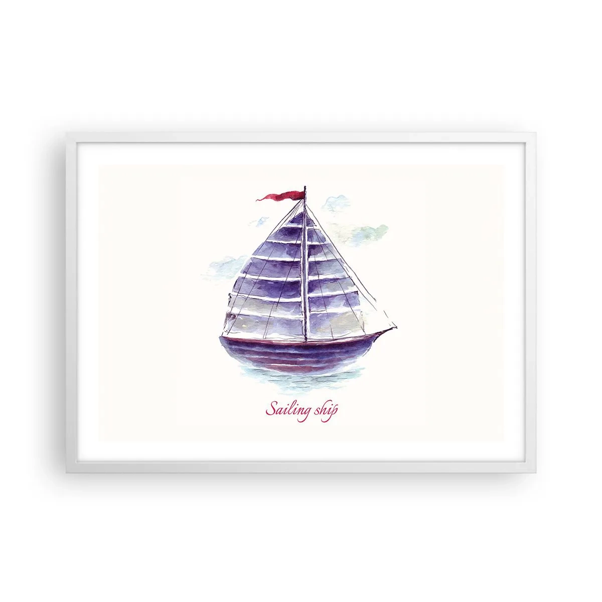 Affisch i vit ram - Fulla seglar och lugnt vatten - 70x50 cm