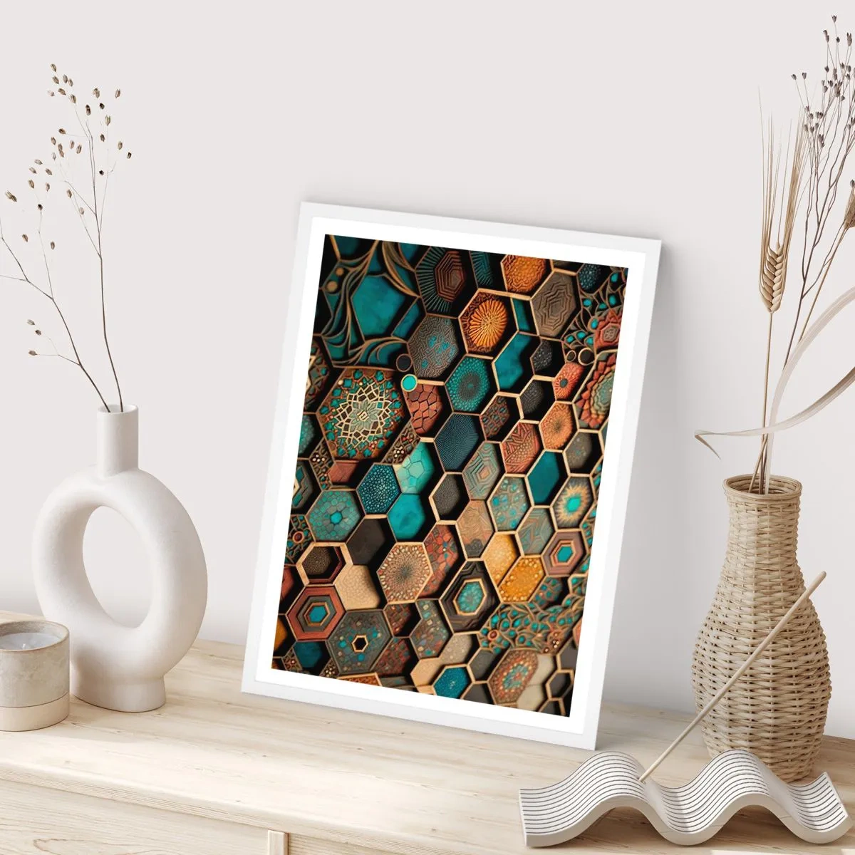 Affisch i vit ram - Arabiska ornament - en variation - 30x40 cm