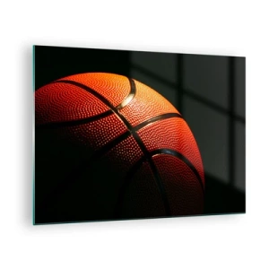 Glastavla - Bild på glas - Orange basketboll på en mörk bakgrund - 70x50cm - Vacker som planeten - Modern väggdekoration för vardagsrum och sovrum ARTTOR