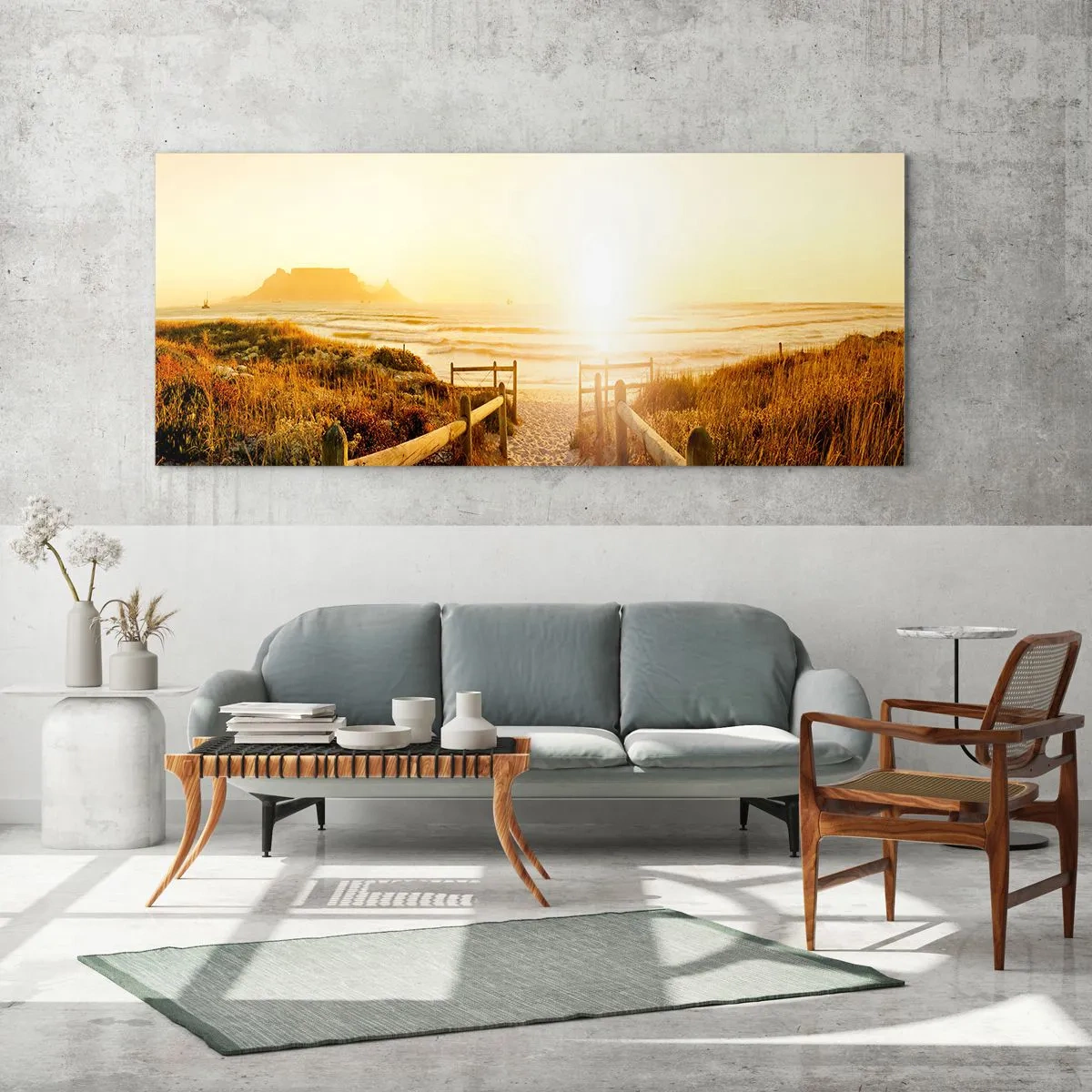 Glastavla - Bild på glas - Genom sanddynan mot solen - 90x30 cm