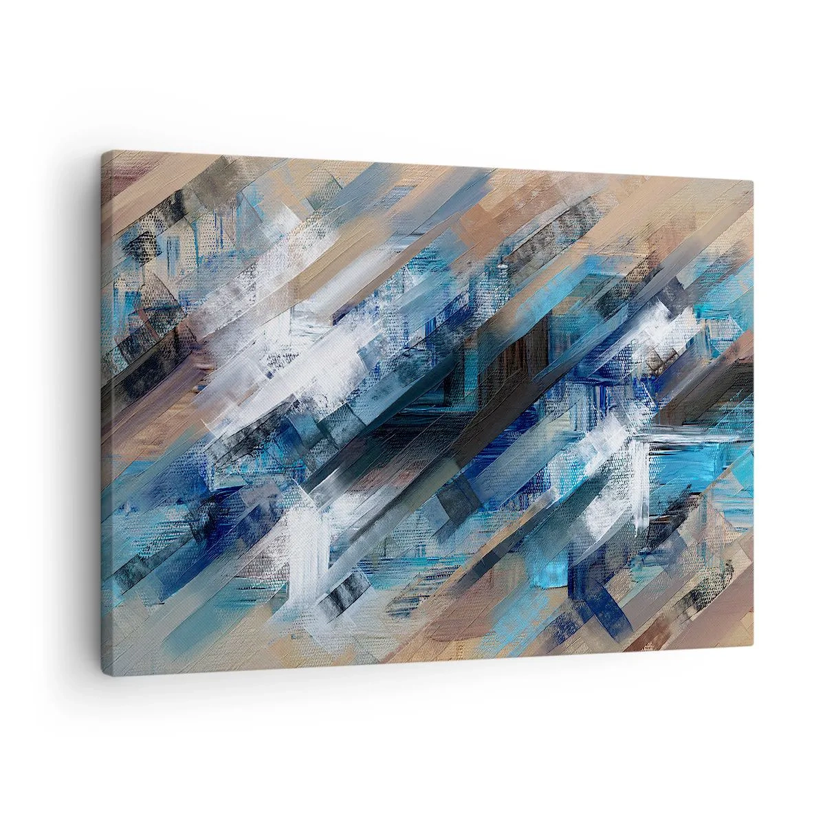 Canvastavla - Bild på duk - Abstrakt komposition med blå diagonala linjer - 70x50cm - På en blå sluttning - Modern väggdekoration för vardagsrum och sovrum ARTTOR