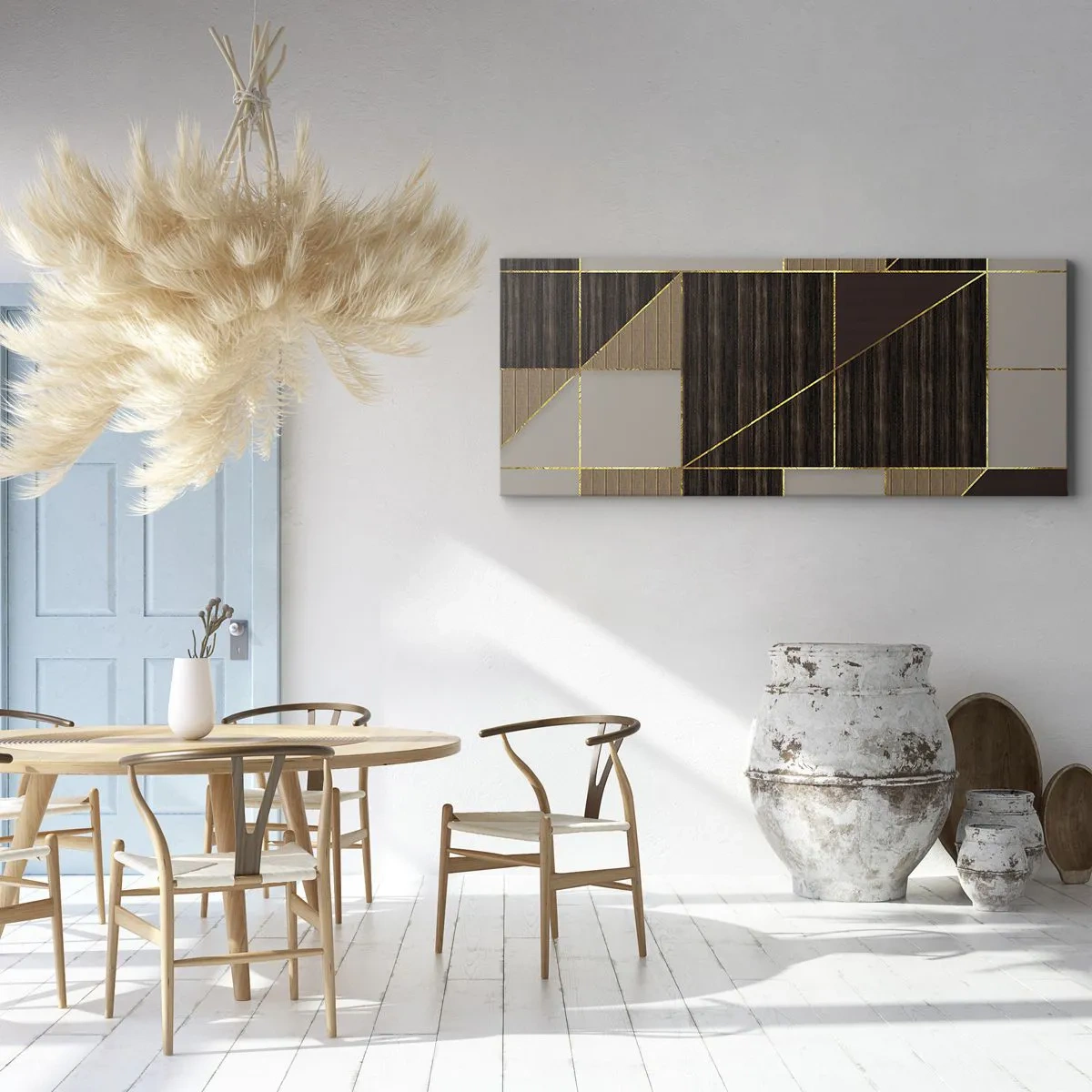 Canvastavla - Bild på duk - Mosaik av brun och guld - 90x30 cm
