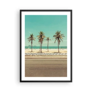 Affisch i svart ram - En strand med palmer och blå himmel - 50x70cm - På stranden - Modern väggdekoration för vardagsrum och sovrum ARTTOR