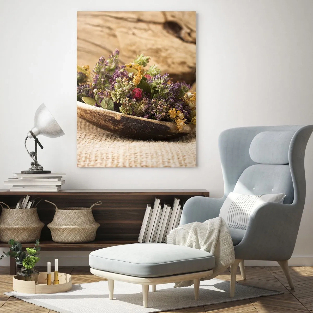 Glastavla - Bild på glas - Färgglada blommor och doftande örter - 50x70 cm