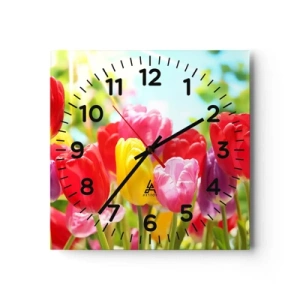 Väggklocka - Klocka på glas - Det är vi, majfärgerna! - 40x40 cm