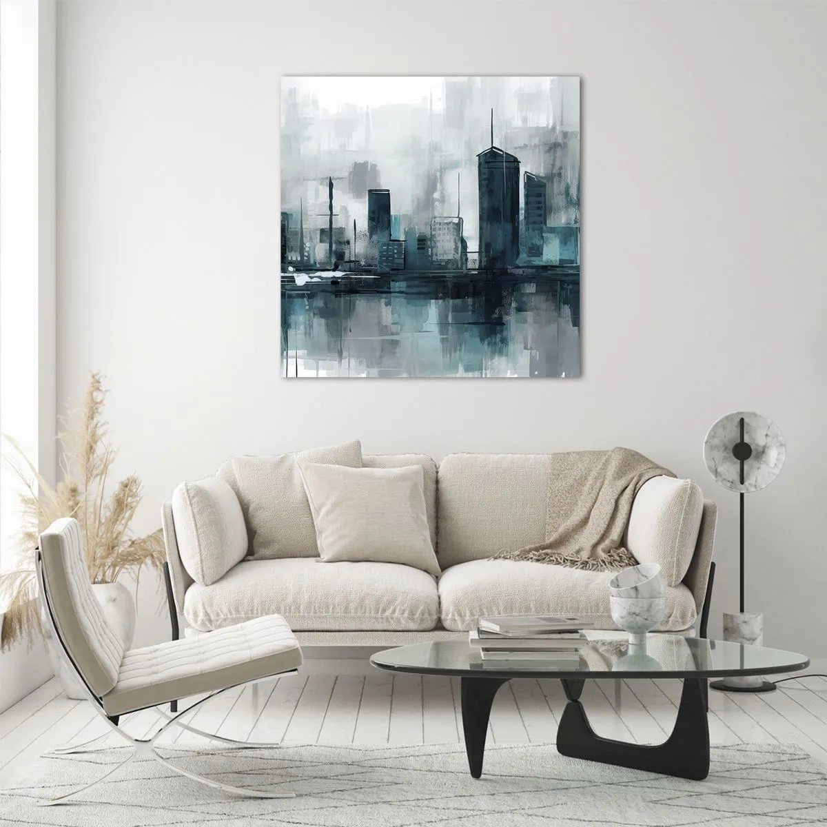 Glastavla - Bild på glas - Regnfärgad stad - 40x40 cm