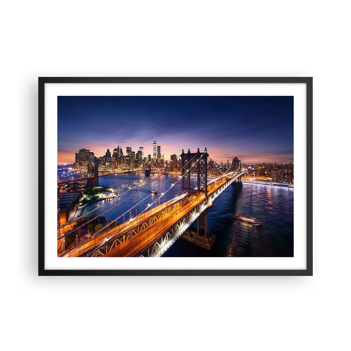 Affisch i svart ram - Över ljusbron till stadens hjärta - 70x50 cm