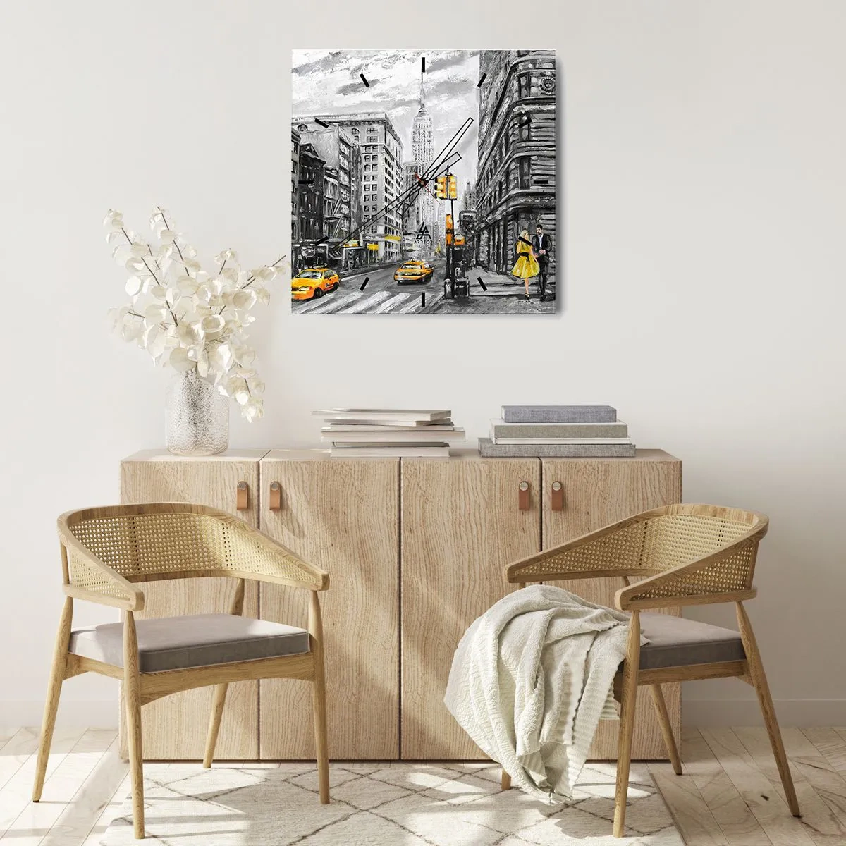 Väggklocka - Klocka på glas - New York berättelse - 30x30 cm