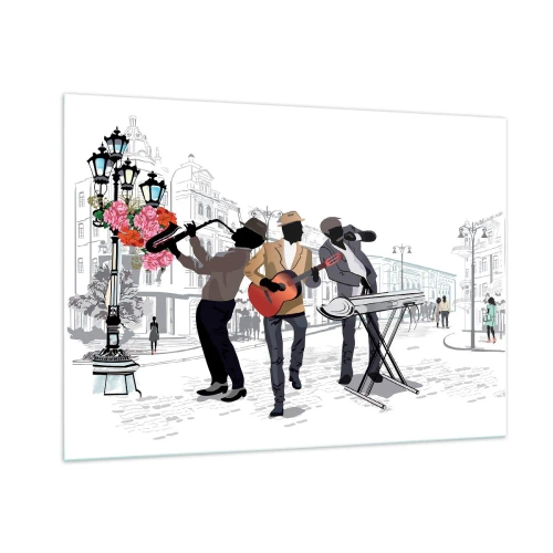 Glastavla - Bild på glas - Gatumusik - 100x70 cm