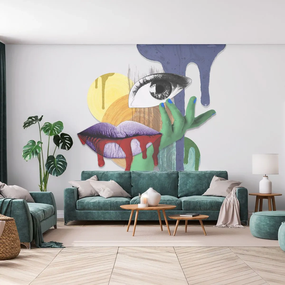 Självhäftande Fototapet Deluxe Sticker - Rekonstruerad porträtt - Abstraktion, Bit, Öga - 350x256 cm