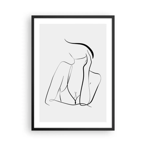 Affisch i svart ram - En minimalistisk linje som avbildar en kvinnas silhuett - 50x70cm - På drömvågen - Modern väggdekoration för vardagsrum och sovrum ARTTOR