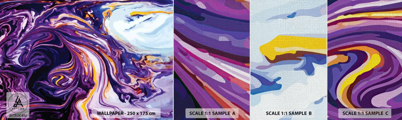 Provbit av fototapet Premium Canvas - Böjt rum i viol - Abstraktion, Bit, Modernt mönster - 100x30 cm