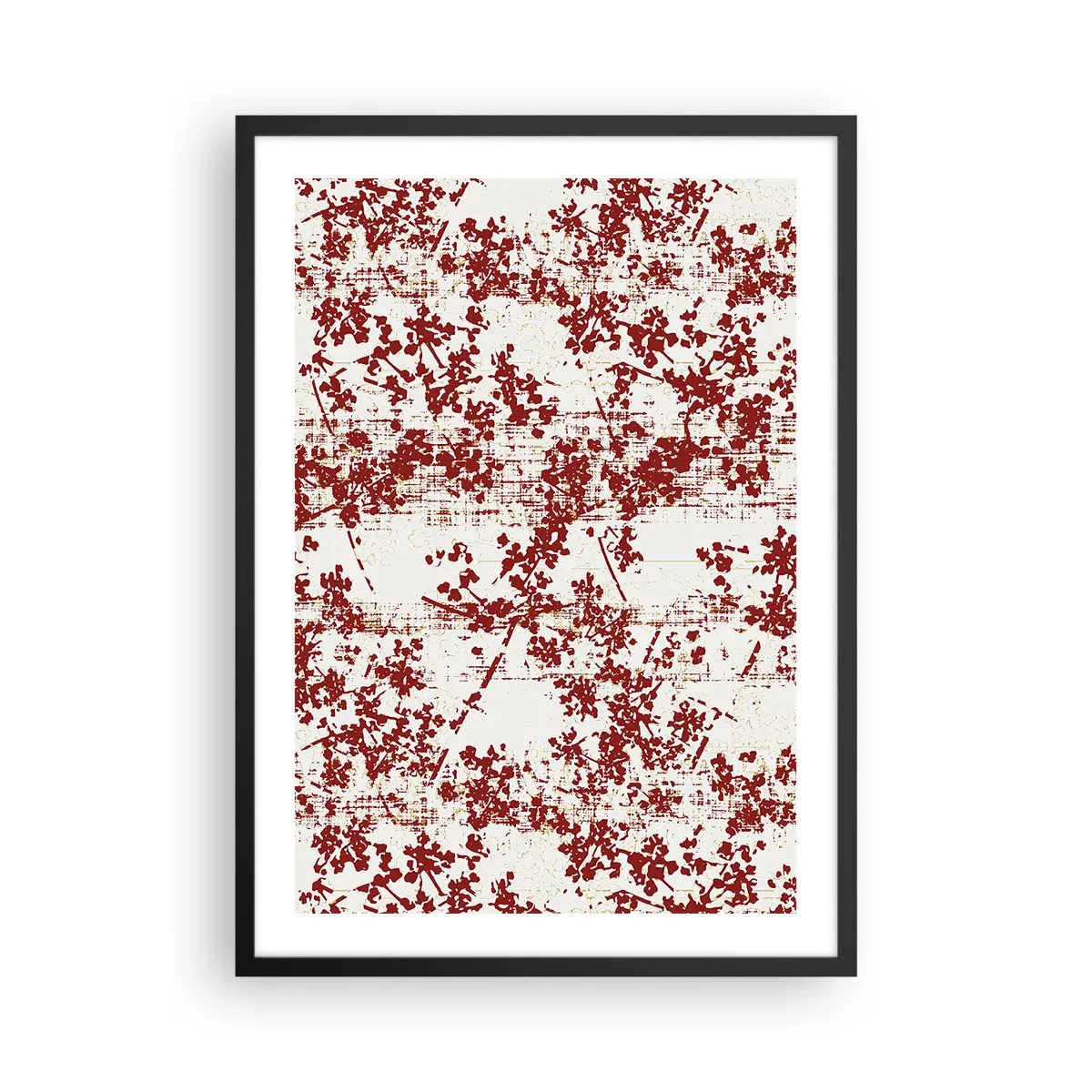 Affisch i svart ram - Röda blommiga accenter på en ljus bakgrund - 50x70cm - Som en gammal percale - Modern väggdekoration för vardagsrum och sovrum ARTTOR