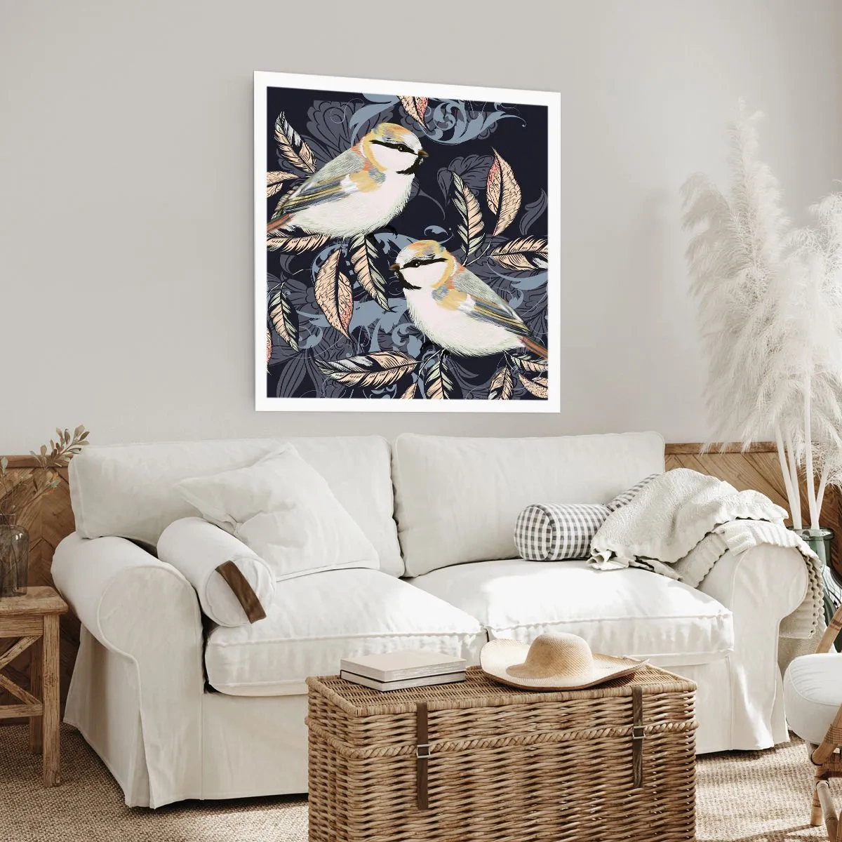 Affisch - Gul-grå fågelsång - 60x60 cm