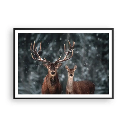 Affisch i svart ram - Skogens herre med hustrun - 100x70 cm