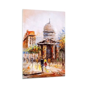 Glastavla - Bild på glas - Promenad i Paris - 80x120 cm