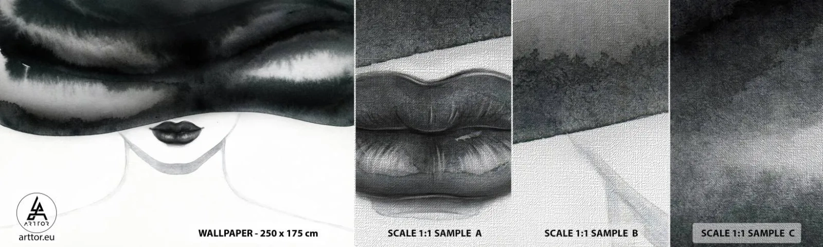 Provbit av fototapet Premium Canvas - Sensuell hemlighet - Kvinna I En Hatt, Modell, Svartvitt - 100x30 cm