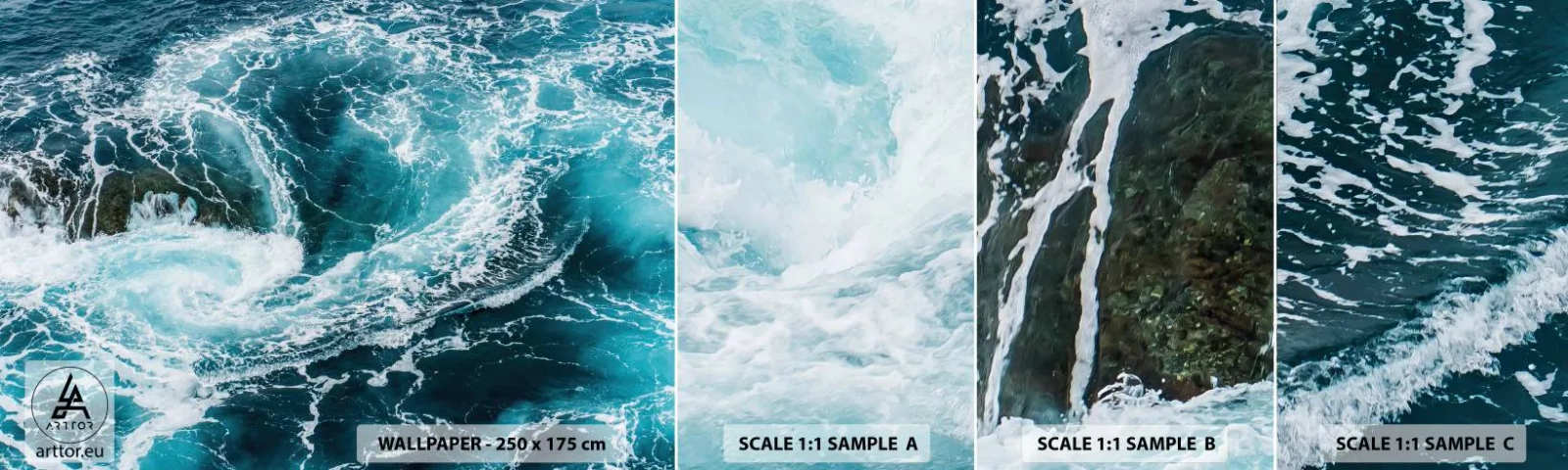 Provbit av självhäftande fototapet Deluxe Sticker - Porten till jordens inre - Hav, Abstraktion, Bit - 100x30 cm