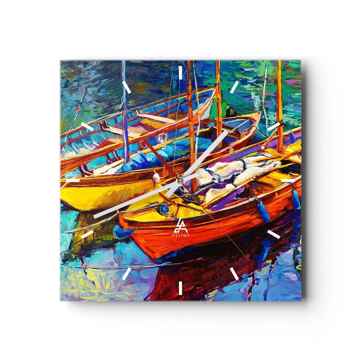 Väggklocka - Klocka på glas - På ett färgtjockt vatten - 30x30 cm