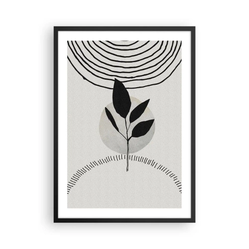 Affisch i svart ram - Minimalistisk lövillustration med geometriska mönster - 50x70cm - Komposition: naturens ritualer - Modern väggdekoration för vardagsrum och sovrum ARTTOR