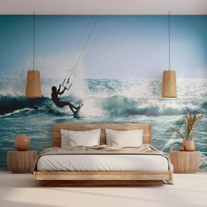 Fototapet Premium Canvas - Ge upp för vinden - Sport, Kitesurfing, Hav - 300x210 cm