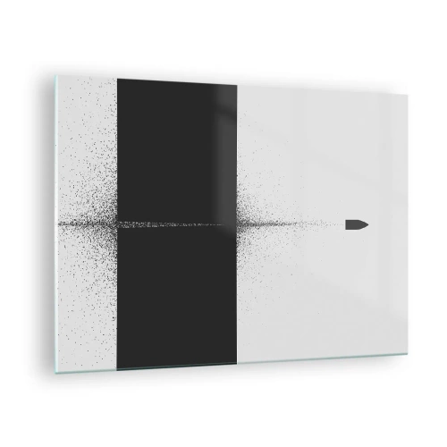 Glastavla - Bild på glas - En abstrakt komposition av svartvitt med en dynamisk linje - 70x50cm - Rakt mot målet - Modern väggdekoration för vardagsrum och sovrum ARTTOR