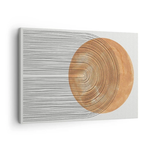 Canvastavla - Bild på duk - Geometrisk komposition med cirklar och linjer i varma färger. - 70x50cm - En solig komposition - Modern väggdekoration för vardagsrum och sovrum ARTTOR